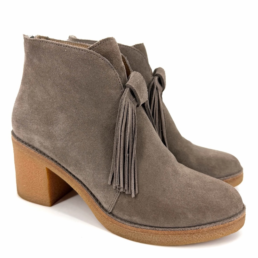 UGG Corin Block Heel Mouse Gray Taupe Suede Tassel Back Zip  Ankle Boots Size 8